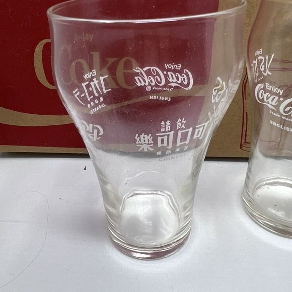 Vintage Set of 10 Coca Cola 12 oz Glasses in Original Box 4 Languages - Picture 6 of 8